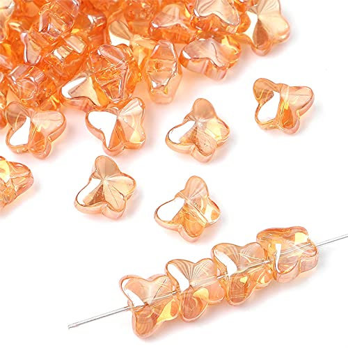 60Stück Schmetterlingsperlen, Bastelperlen, Perlenschmuck, geeignet für DIY-Armbänder, Handyketten, Haarschmuck, Haarspangen, Handyhüllendekoration, Kleidung, Schuhe und Hutdekoration usw,Hell orange