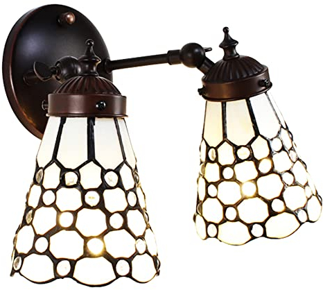 HAES DECO - Tiffany Wandleuchte 30x23x23 cm Weiß Braun Glas Metall Wandleuchte Atmosphärenlampe Tiffany Lampe