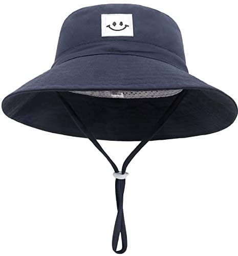 Baby Sonnenhut Lächeln Gesicht Marineblau Fischerhut Kleinkind Bucket Hat Strandhut UV Schutz Draussenhut Anglerhut Sommerhut für 6-24 Monate Mädchen Jungen