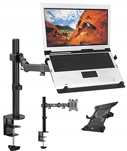 Maclean MC-883+MC-764 Laptop Halterung Kompatibel mit Laptops/Notebooks von 23 bis 42 cm Tischhalterung Schwenkbar Neigbar Höhenverstellbar Doppelarm Maximale Belastung: 4,5 kg