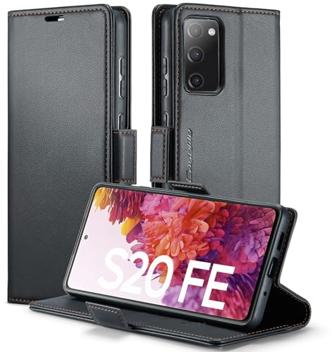 XYGLOW Handyhülle für Samsung Galaxy S20 FE Hülle Premium Leder Klappbar Kartenfach Magnet Standfunktion RFID Schutzhülle für Samsung S20 FE 4G/5G Flip Case Wallet Klapphülle Lederhülle Schwarz 6,5