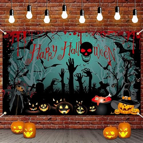 Woyamay Halloween Party Banner, Extra Große Halloween Dekoration Banner, Grün Halloween Hintergrund für Gruselige Halloween Deko, Halloween Fotohintergrund für Halloween Deko Garten Outdoor Indoor