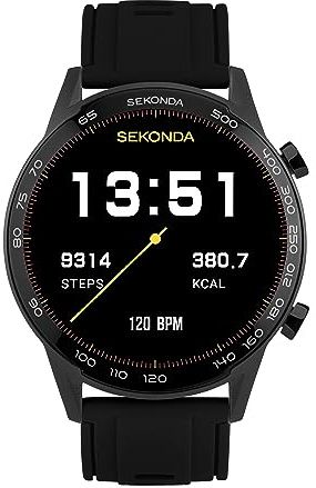 Sekonda Active Plus Mens 45mm Smartwatch - Black Case, Silicone Strap | 14 sports modes, heart rate and blood oxygen monitor, Bluetooth calling, message notifications, music controls and more.