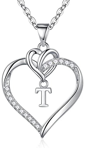 TINGN Silber Kette mit Buchstaben, CZ Herz Anhänger für Damen und Mädchen - Teenager Geschenke Schmuck