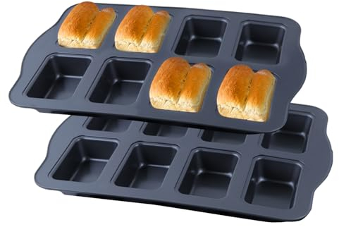 Qivine Molde para Hornear Pan de 2 Piezas, Molde para Hornear Bollos de Hamburguesa, Molde para Hornear 8 Bollos, Molde para Hornear Bollos, Antiadherente, Mango Ancho, 36 x 24 x 3,5 cm, Negro