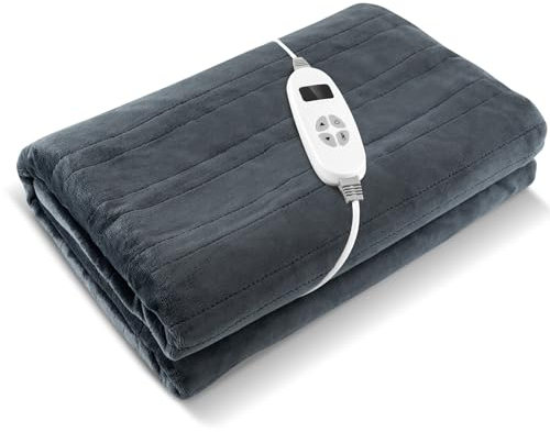 HOMASIS Elektrische Decke mit 10 Heizstufen und 9H Timer, elektrische Heizdecke mit Überhitzungsschutz, maschinenwaschbar (180 x 131,5 cm, Grau)