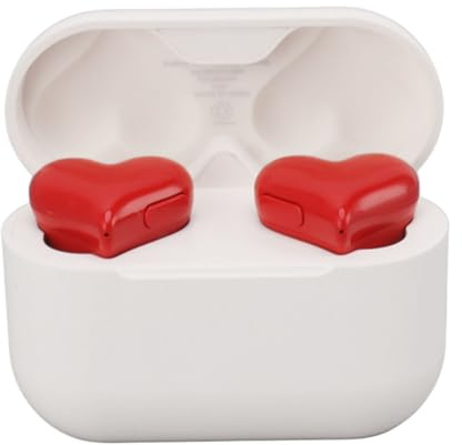 Heart Shaped Heart Earbuds Earphones, Cute Girls Wireless Earbuds with Built in Battery Ships HiFi Stereo Bluetooth Earphones for Music Calling, Red