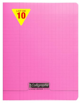 Calligraphe 18111Cpack Un lot de 10 Cahiers Agrafés Roses (une Marque de Clairefontaine) - 17x22 cm - 60 Pages Grands Carreaux - Papier Blanc 90 g - Couverture Polypro Transparent