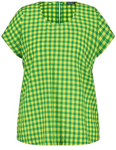 Samoon Damen Blusenshirt mit Karomuster Kurzarm, überschnittene Schultern kariert Galactic Green gemustert 52