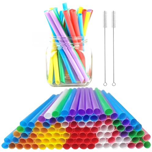 Bubble Tea Paille,Paille Reutilisable,Pailles Multicolores,Paille Lavable,Pailles Réutilisables en Boba,Pailles Colorés,avec 2 Brosses de Nettoyage,pour Smoothie,Thé à Bulles,Milk-shake