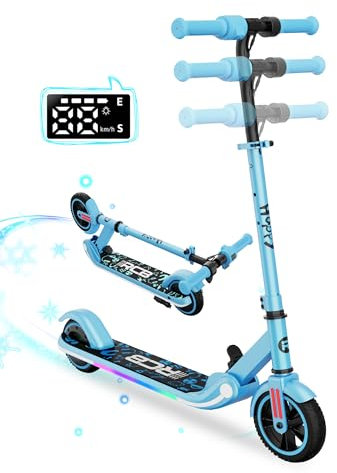 RCB E-Scooter Kinder, E-Roller für Kinder 6-12 Jahren, 150W Motor - Max 16Km/h - Regenbogenlicht - Faltbarer Elektroroller Kinder - LED Anzeige, Geschenk für Kinder und Jugendliche