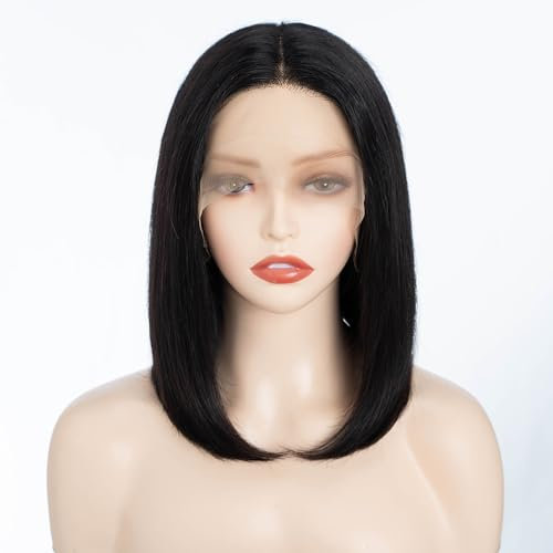 JOEDIR LUX Short Bob Human Hair Wig Lace Frontal Wig for Women Natural Black Transparent Lace Front Wig Pre Plucked with Baby Hair 12 Inches