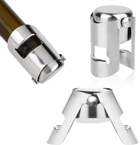 Molain Champagne Stoppers, 2 Pcs Stainless Steel Champagne Bottle Stopper with Food Grade Silicone Reusable Champagne Cork, Professional Wine Saver for Champagne, Cava, Prosecco, Sparkling Wine