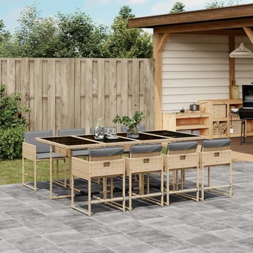 CIADAZ 9-tlg. Garten-Essgruppe mit Kissen Beigemischung Poly Rattan, Esstisch Mit Stühlen Set, Gartenmöbel Sitzgruppe, Balkon Möbel, Gartenlounge Set, Terrassenmöbel, Balkonmöbel Set - 3211284