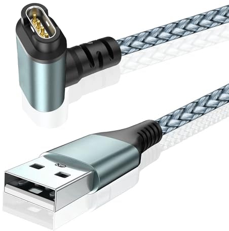 90 Degree Braided Charger Cable for Garmin Watch,for Garmin Fenix 5 5s 5x 6 6s 6x Plus Pro 7 7s 7x,Forerunner 945 45 45s 245 Music,Approach S10 S40 S60 G12 S12 S42,VíVoactive 3 4 4s, Venu 2,1pcs,2m