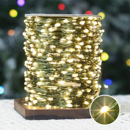 Fairy Lights Plug in Green Wire 100M 1000 LED Christmas Warm String Lights | 8 Modes Warm White LED Twinkle Lights with Remote and Timer for Christmas tree, Bedroom, Garland, Party, Window