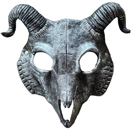 Halloween Dämon Maske Teufel Maske Horror Halbgesicht Maske Maskerade Schaum Maske Gruselig Rot Halbgesicht Widder Horn Teufel Maske für Monster Cosplay Kostüm (Ziege-silber)