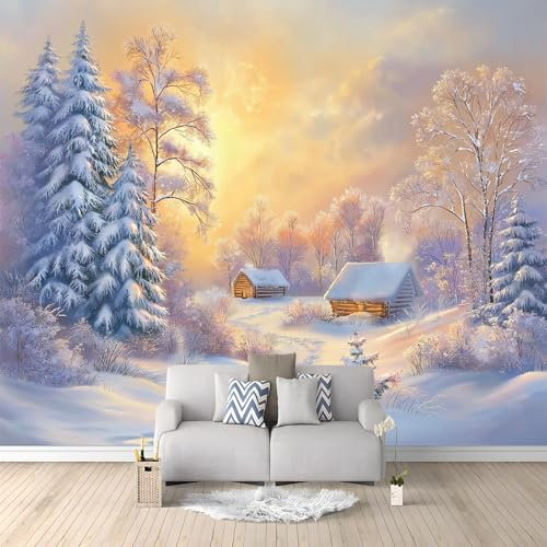 Ölgemälde Im Landhausstil Winterlandschaft Vlies Tapeten Wandtapete Weiß Muster 3D Wandbild Wohnzimmer Wanddekoration Fototapete 3D Tapete Effekt 400x280 cm