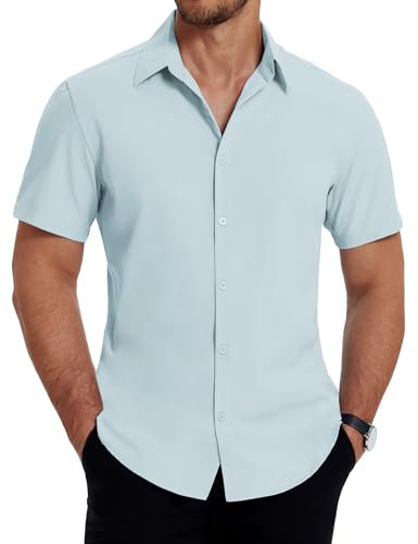 COOFANDY Mens Shirts Short Sleeve Dress Shirt Wrinkle Free Formal Casual Shirt Regular Fit Business Work Shirts Light Blue L
