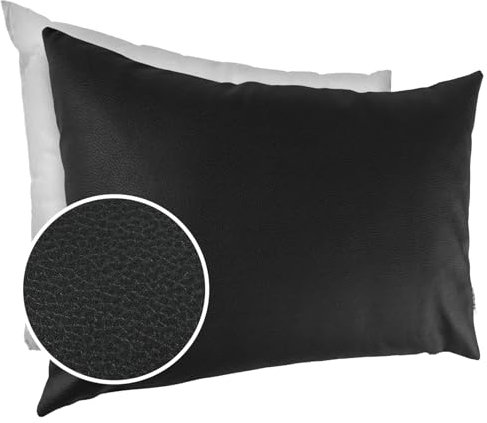 Kissenbezug Kunstleder Dekokissen Sofakissen Leder-Kissenbezüge Kissenhülle Kissen KUMO Schwarz 30x50cm mit Füllung