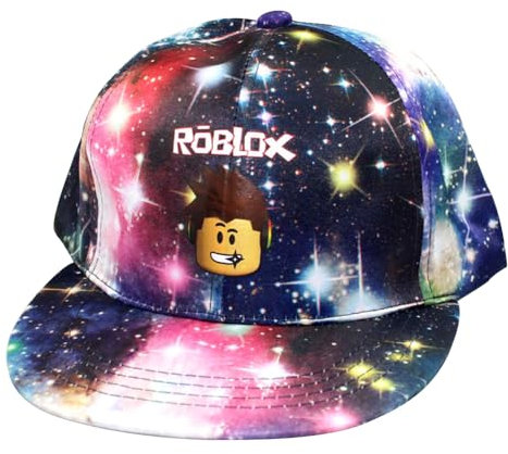 MAJEQZGY Roblox Cartoon Printing Baseball Kappe für Jungen und Mädchen Verstellbare Kindermütze Flache Krempe Sonnenhut für Kinder Baseballkappe (DE/NL/SE/PL, Alphanumerisch, M, Schwarz & Blau)