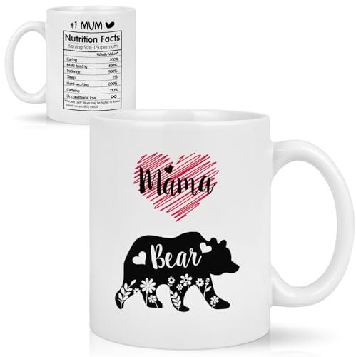 Joymaking Bear Mama Mug, 11 Oz White Ceramic Coffee Mug, Mama Bear Gifts for Mum from Daughter Son, Birthday, Christmas, Home, Office, School