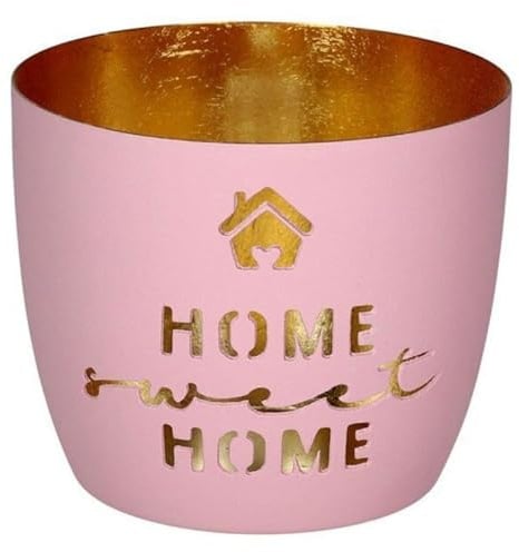 Gift Company Madras, Windlicht, M, Motiv: Home Sweet Home, rosa/Gold