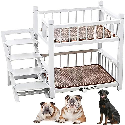 XZZHSM Cama para Gatos, litera para Mascotas con escaleras para Perros pequeños, medianos y Grandes, Color Gris, Cama Doble para Mascotas, extraíble, para Perros pequeños y Grandes
