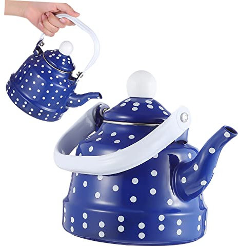 CRILSTYLEO Hervidor Silbante Vintage Diseño de Puntos Tetera de Esmalte para Estufa para Cocinas de Inducción y Gas Mango Ergonómico Antideslizante