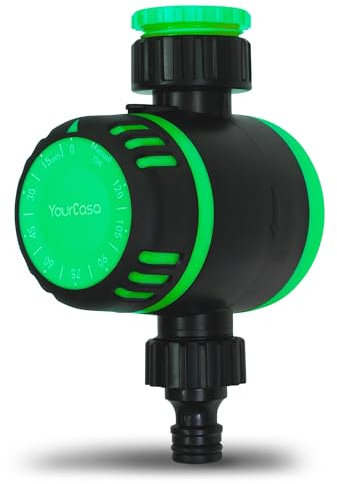 YourCasa Reloj de riego mecánico con filtro [120 min], temporizador con acoplamiento de manguera para riego, grifo de jardín, temporizador de agua, temporizador automático de riego (verde)