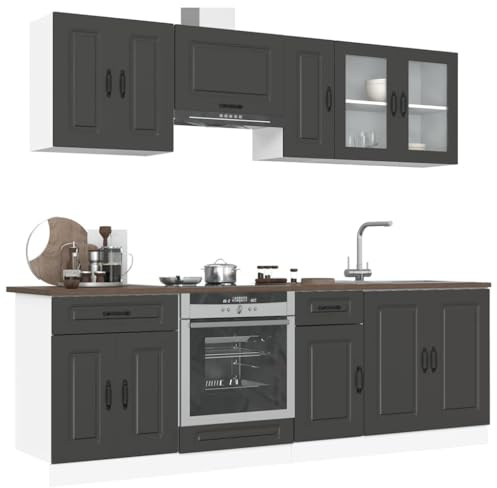 IKAYAA Mueble de Cocina 8 Piezas Kalmar, Cocinas Completas, Muebles Modulares, Armario Inferior de Fregadero, Armario Colgante para Horno Negro Type-3