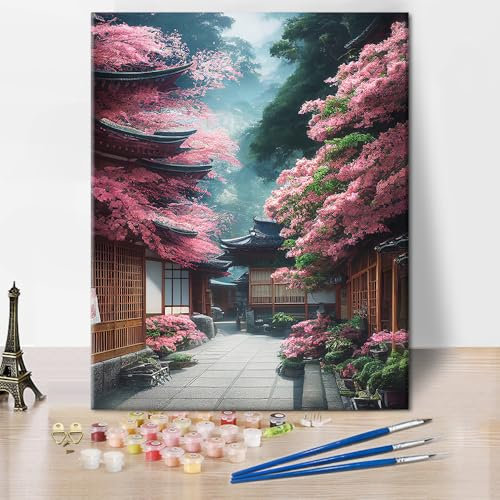 TISHIRON DIY Malen nach Zahlen Kit für Erwachsene - Kirschblüte auf Leinwand für Home Wall Decor - Blühende Acryl Ölgemälde Wald 40 x 50 cm (rahmenlos)
