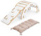 Obubu - Satz Kletterbogen und Wippe Kissen und Rutsche - Montessori - Holz Handgemachtes Klettergerüst Indoor - Klettergerüst Rutsche für Kinder ab 1 Jahre - Weiß Holz Beige Kissen