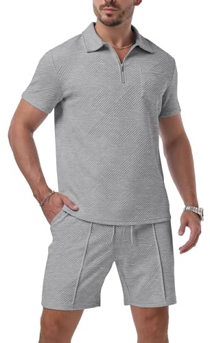 QIXING Herren Sommer Outfit 2-Teiler Polo Hemd & Shorts Set Halbreißverschluss Freizeit Anzug Kurz 2026