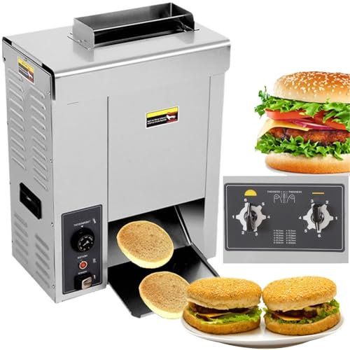 Toaster Burger Maker/2000 W Kommerzieller Vertikaler Kettentoaster/Automatische BräUnungsmaschine-Temperaturregelung 50-300°C/Doppelreihiger Import/Dickeneinstellung/Edelstahltablett,Silver