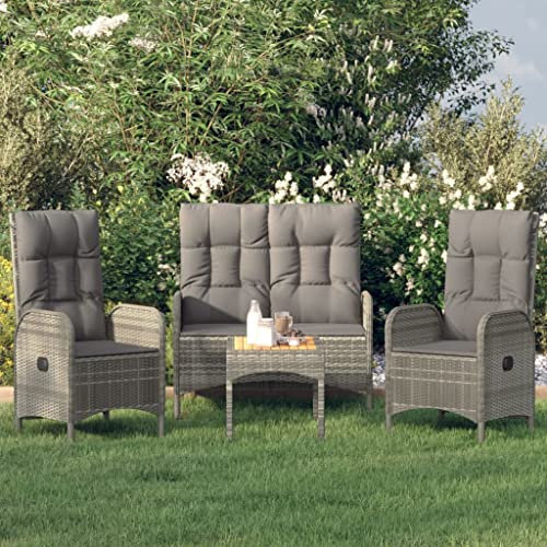 Eleganz 4-TLG. Garten-Essgruppe mit Kissen Grau PE-Rattan & pulverbeschichteter Stahl, wetterfest & langlebig für Terrasse & Garten