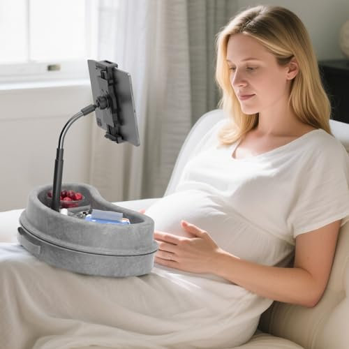 KDD Coussin de Support pour Tablette - Support iPad Réglable à 360° avec Plateau de Rangement - Porte Kindle à Col de Cygne Compatible avec iPad Pro 12,9, Air Mini, Téléphone