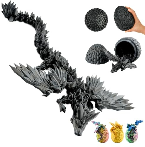 KAHAUS 3D Drache mit Flügeln im Ei – 20 cm dekorative Sammlerfigur mit 10 cm-Ei, schwarzer Drache mit beweglichem Element, Fantasy Deko (14+)
