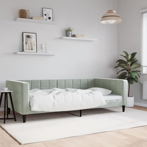 Teenpull Tagesbett Hellgrau 100x200 cm, Samt Polster Schlafsofa mit robustem Metall- & Massivholzrahmen, Modernes Design für Wohnzimmer & Gästezimmer, vielseitiges Funktionsmöbel