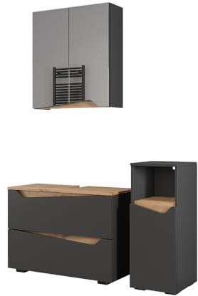 Vicco Set di mobili da bagno Marelle, Antracite/Artisan, 3 parti con cabinet midi