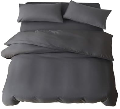 King Duvet Set 4 Piece King Bedding Set with Fitted Sheet and Pillowcases Soft Brushed Microfibre Breathable Duvet Cover Sets (Charcoal Grey)