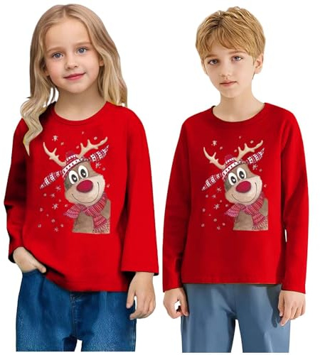 Guqmjde Weihnachts Tshirt Mädchen Weihnachten Langarmshirts Jungen Weihnachtsshirt Casual Weihnachts Oberteil Classic Kleidung Lässig Weihnachtsoutfit Bequem Long Sleeve Top