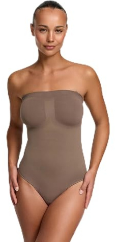 creamy fabrics Shapewear Damen Body Bauchweg trägerlos stark formend | Schulterfreier Sculpting Bodysuit mit Slip Form weichem Stretch und abnehmbaren Trägern für sicheren Halt unter Kleidung