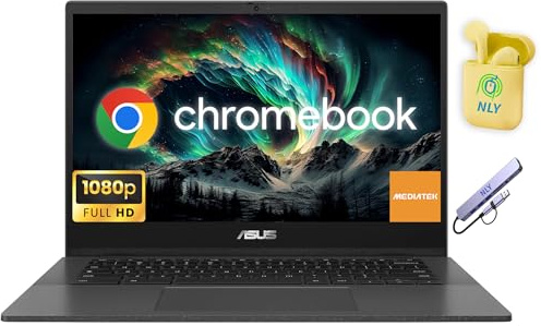 ASUS Ordenador portátil Chromebook delgado y ligero FHD de 14 pulgadas para negocios estudiantiles, sistema operativo cromado, MediaTek Kompanio 520 de 8 núcleos, auriculares NLY, gris (MediaTek