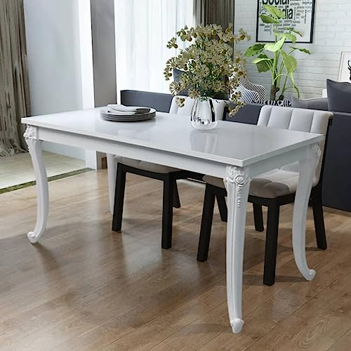 Owoxanthellate Esstisch Hochglanz Weiß 116x66x76 cm aus MDF und Kunststoffbeinen Modernes Rechteck Dining Table für Esszimmer Küche und Wohnzimmer