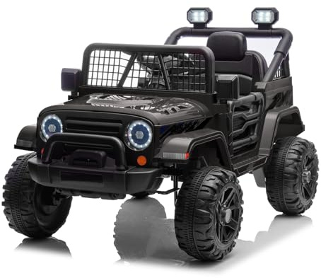 CoolGrows Ride on Car, Electric Cars for Kids, 12V Electric Ride-on Toy with Remote Control, LED Lights, Music, Radio, 2 Speed Modes Smooth Start for 3-6 Years Old, Max Weight 25KG - Black