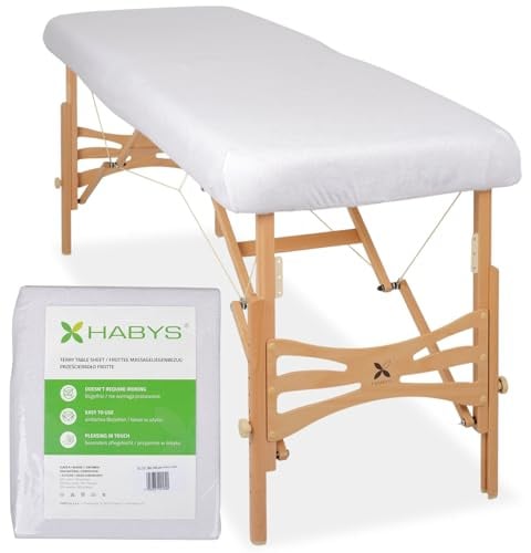 HABYS Frottee Massageliege Bezug,1-teilig | 60-65/180-185 cm, (Weiß) | Bezug für Massageliege Klappbar 180 g/m², Frottee Liegenbezug mit Gummizug, Baumwolle Massageliegenbezug