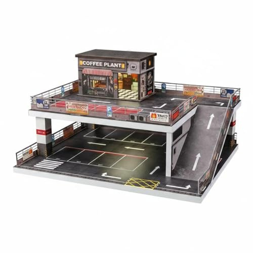 KiBcsLic Garage Modellino 1:64 Scena Realistica Diorama Garage 1:64 Dettagli Accurati Vetrina Espositiva per Esposizione, Coffee Shop
