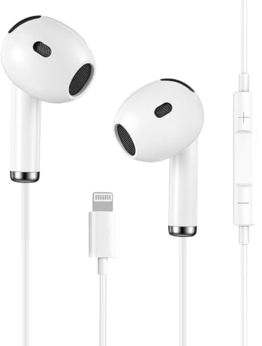 Auricolari Lightning con cavo, certificati Apple MFi per iPhone 14/14 Plus/13/12/11/8/7 X Pro Max, auricolari in-ear HiFi audio stereo