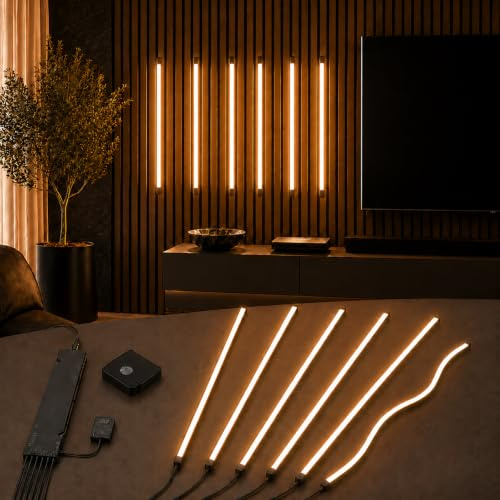 Akustikpaneele Beleuchtung, Dimmbare Zuschneidbar Eingebetteter LED 6 x 70cm Warmweiss LED Strip mit Berührungssensor Einfache Installation für Akustikpaneele Regale Schränke Unterflurbeleuchtung